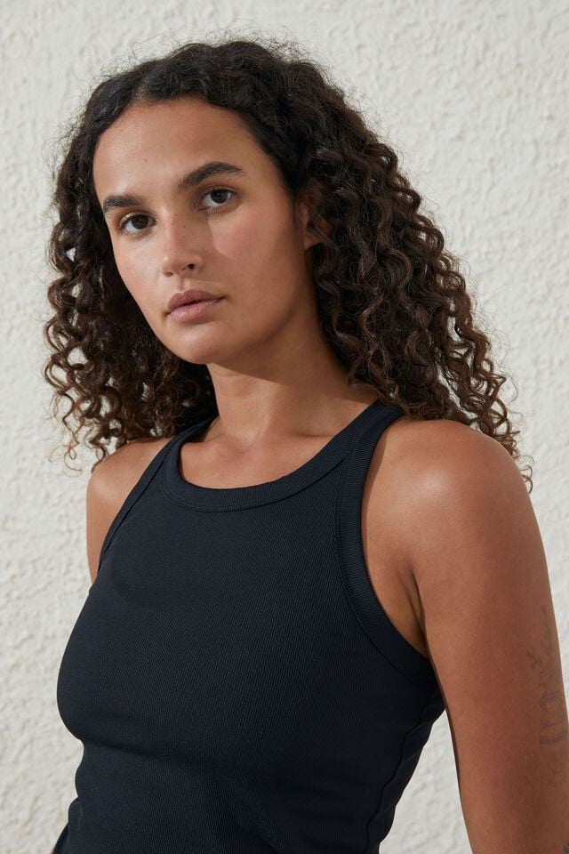 Cotton On Active Rib Thin Racer Tank Black