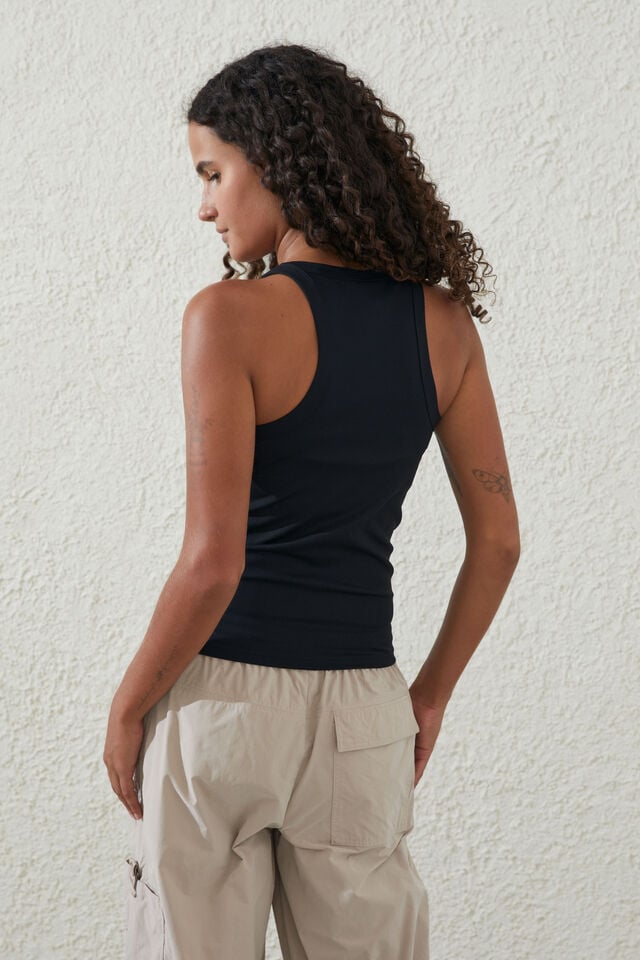 Cotton On Active Rib Thin Racer Tank Black