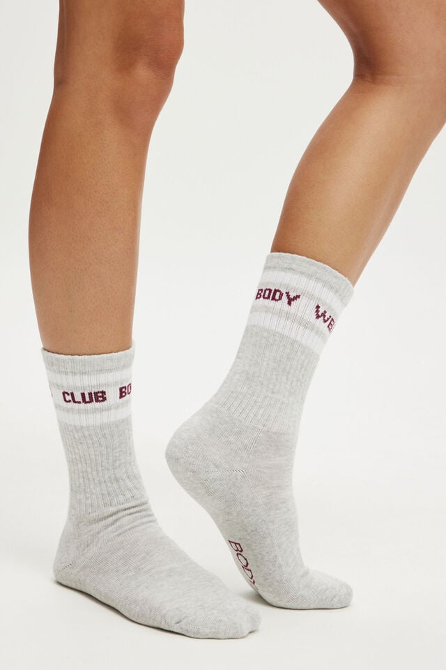 cotton on Active Tube Sock grey marle/ sangria bwc