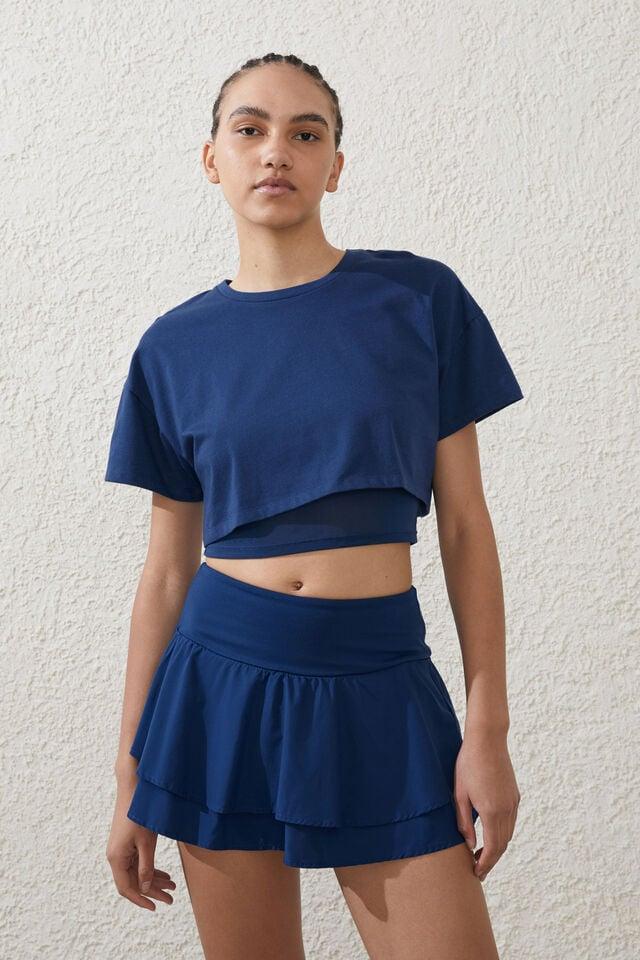 Cotton On Active Woven Ruffle Hem Skirt Navy Peony