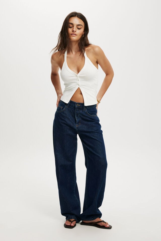 Cotton On Alexa Button Front Halter Vintage White