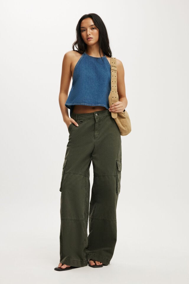 Cotton On Ali Denim Halter Top Ryder Blue