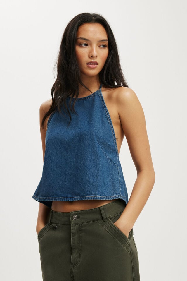 cotton on Ali Denim Halter Top ryder blue