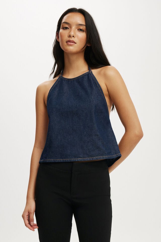 cotton on Ali Denim Halter Top shutter blue