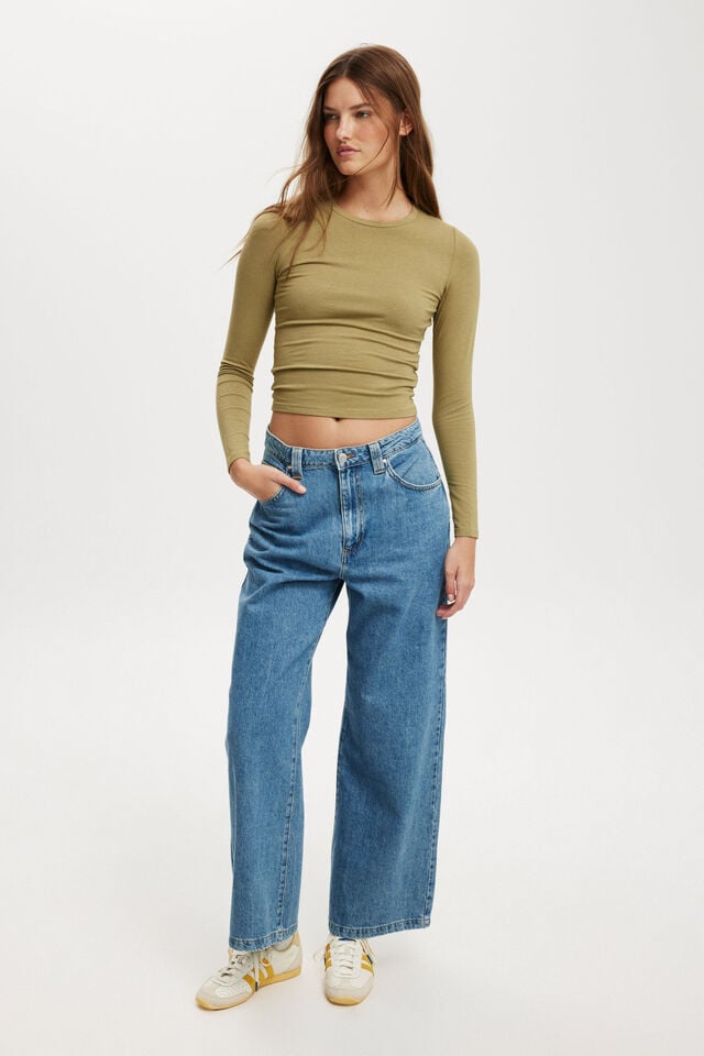 Cotton On All Day Crew Long Sleeve Desert Khaki