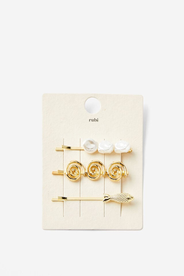 Cotton On Amelia Hair Clip Gold Fish/pearl