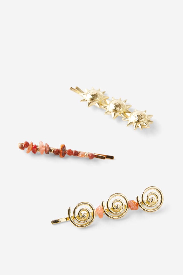 cotton on Amelia Hair Clip gold sun/pink stone