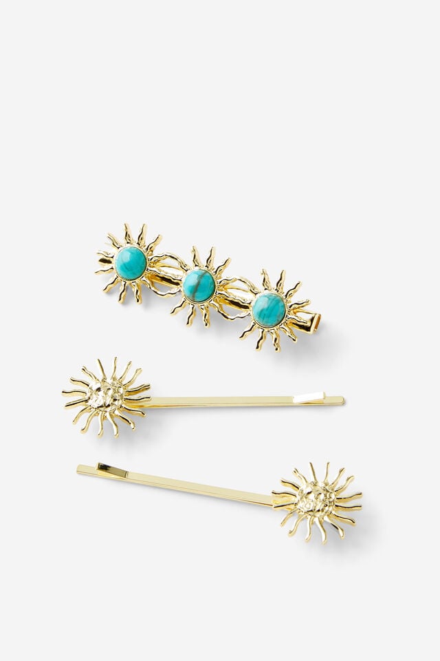 cotton on Amelia Hair Clip gold sun/turquoise