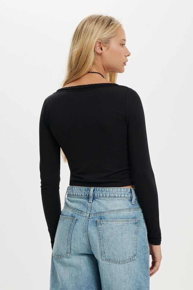 Cotton On Annie Lace Tie Long Sleeve Black