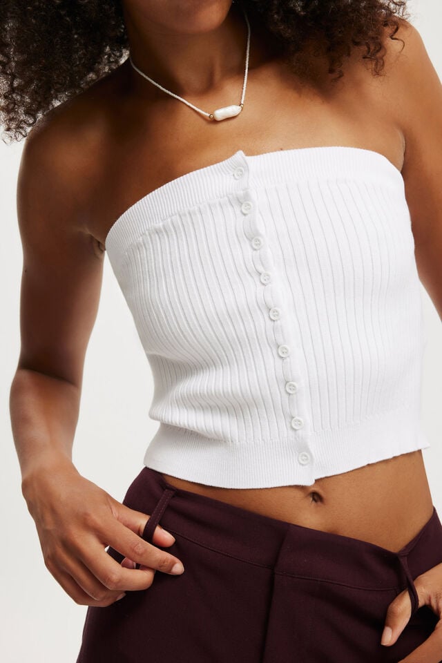 Cotton On Baby Rib Button Bandeau White