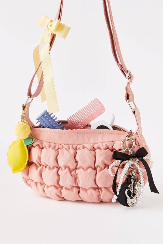 Cotton On Bag Charm Pearl Bow Silver Heart