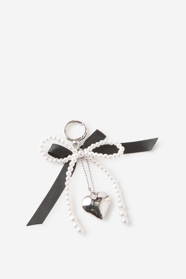 cotton on Bag Charm pearl bow silver heart