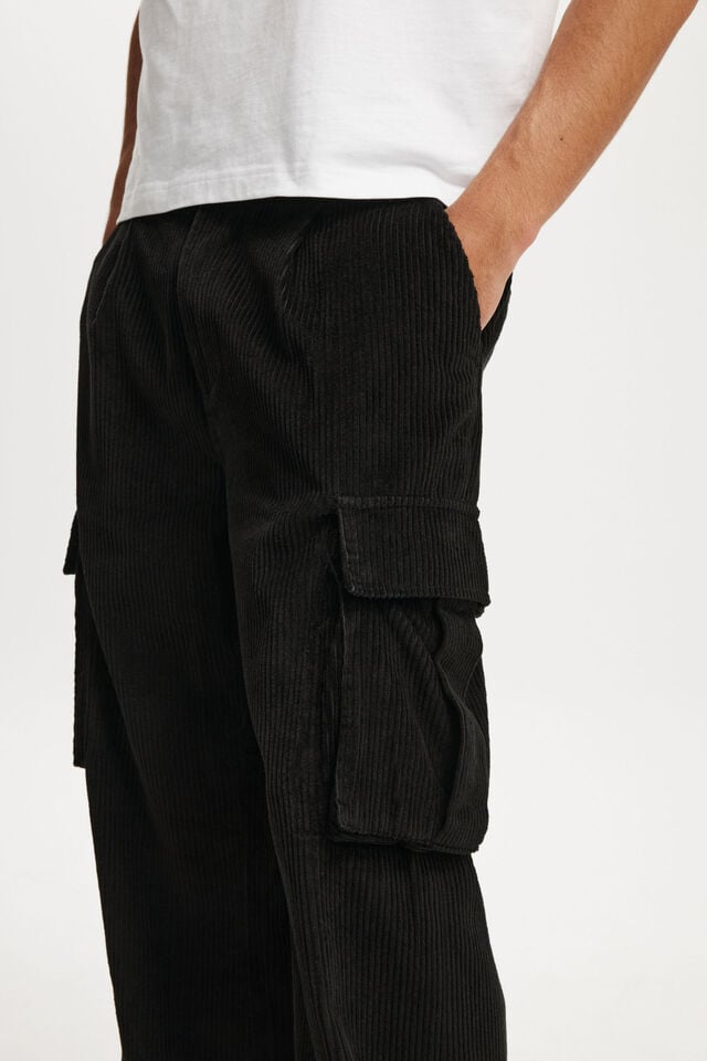 Cotton On Baggy Pleat Cargo Pant Black Cord