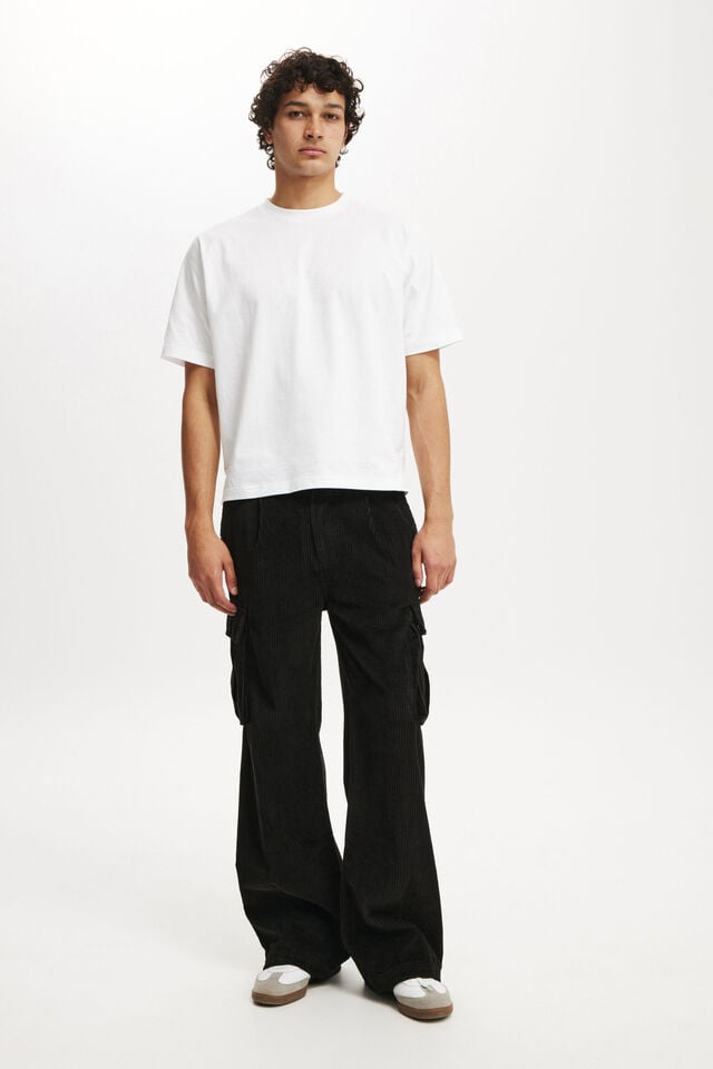 Cotton On Baggy Pleat Cargo Pant Black Cord