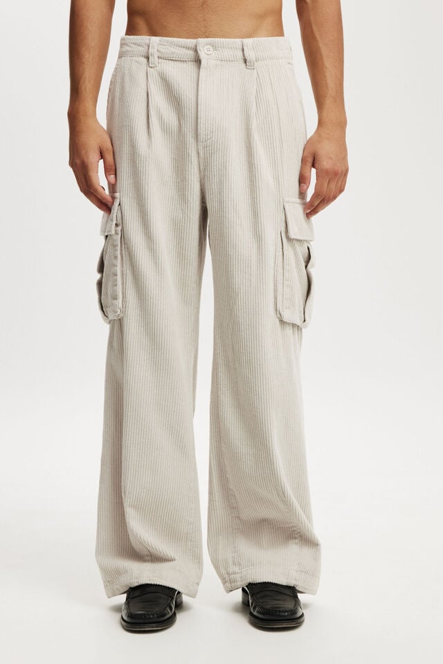Cotton On Baggy Pleat Cargo Pant Light Stone Cord