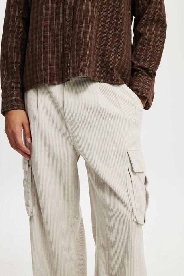 Cotton On Baggy Pleat Cargo Pant Light Stone Cord