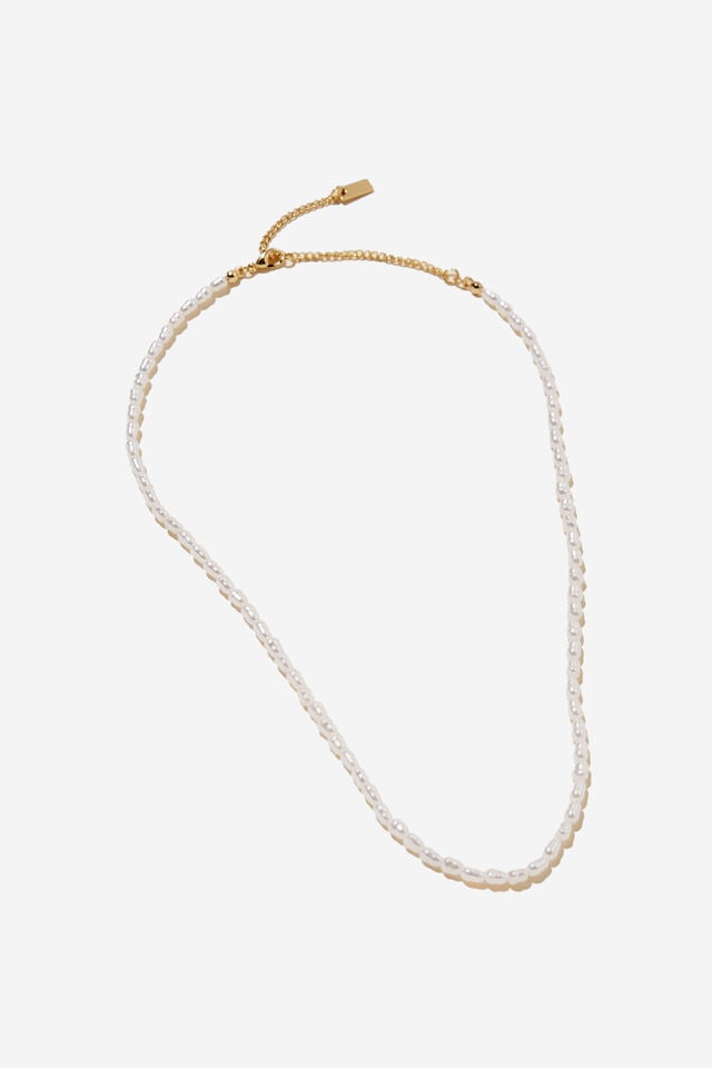 Cotton On Beaded Necklace Up Gold Pearl