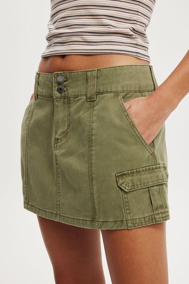 Cotton On Benny Cargo Skirt Washed Cactus Green