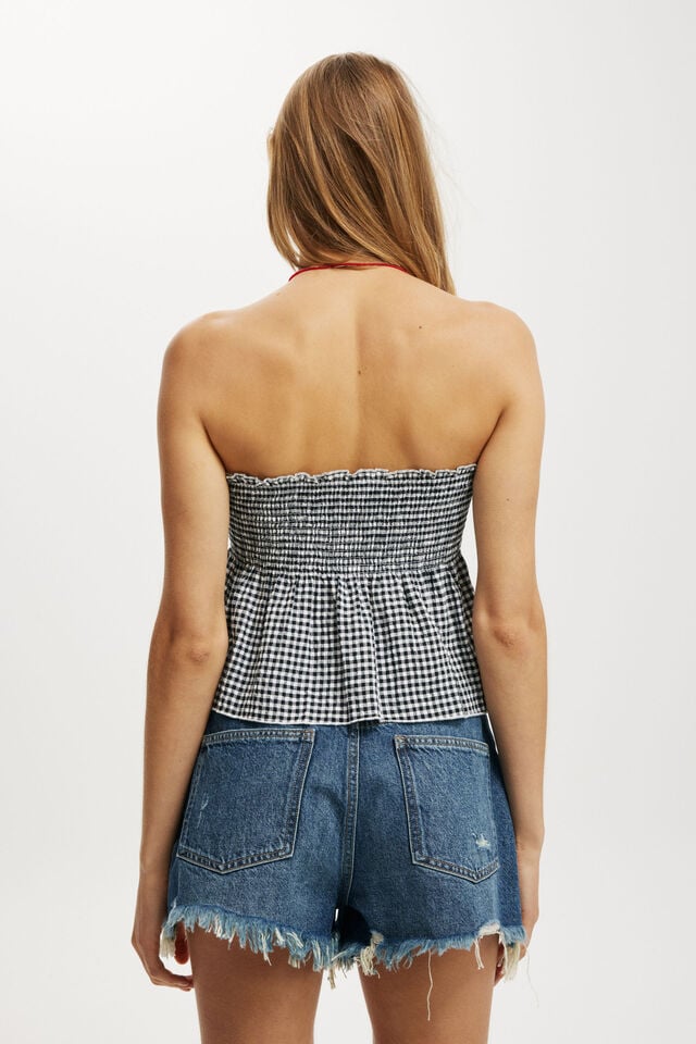 Cotton On Billie Shirred Tube Top Black Gingham