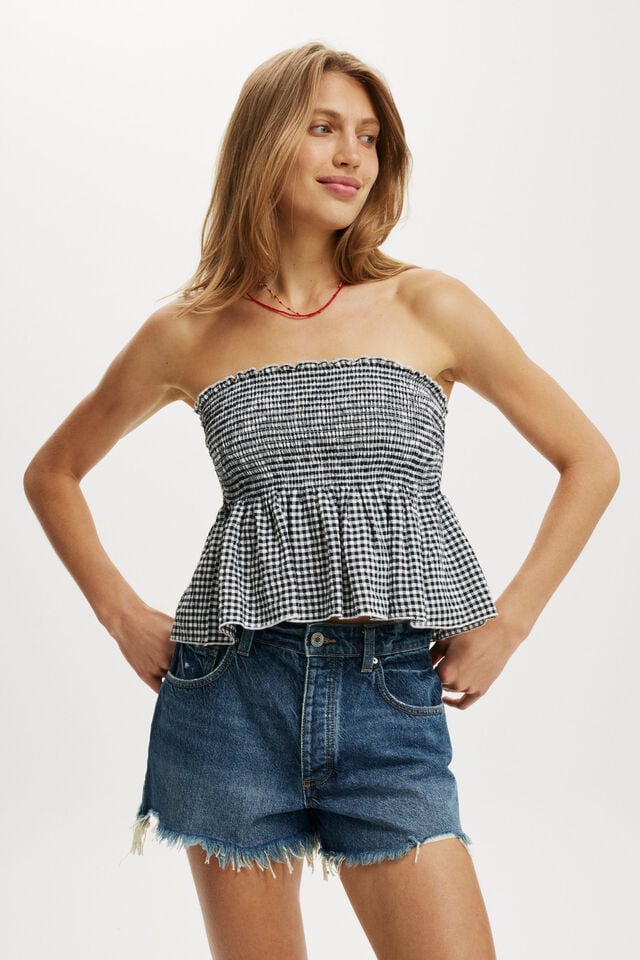 cotton on Billie Shirred Tube Top black gingham