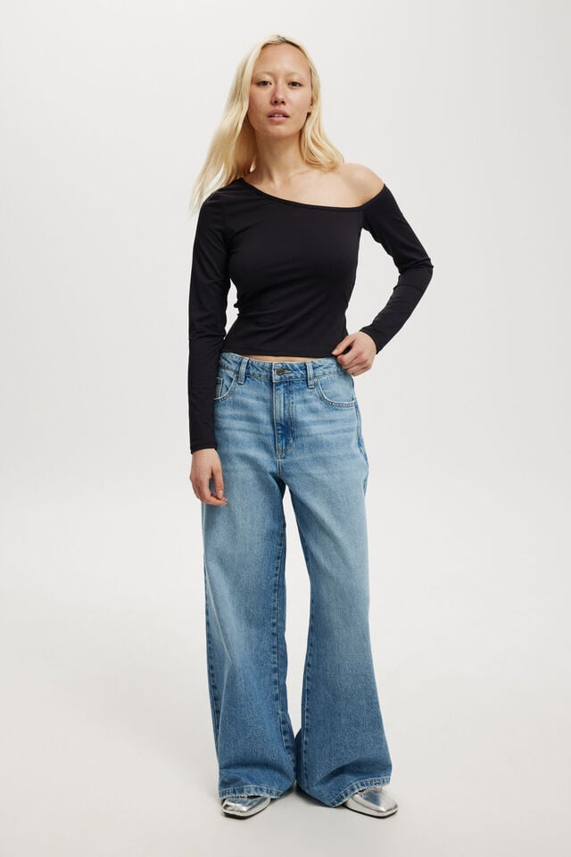 Cotton On Blair Open Back Long Sleeve Top Black