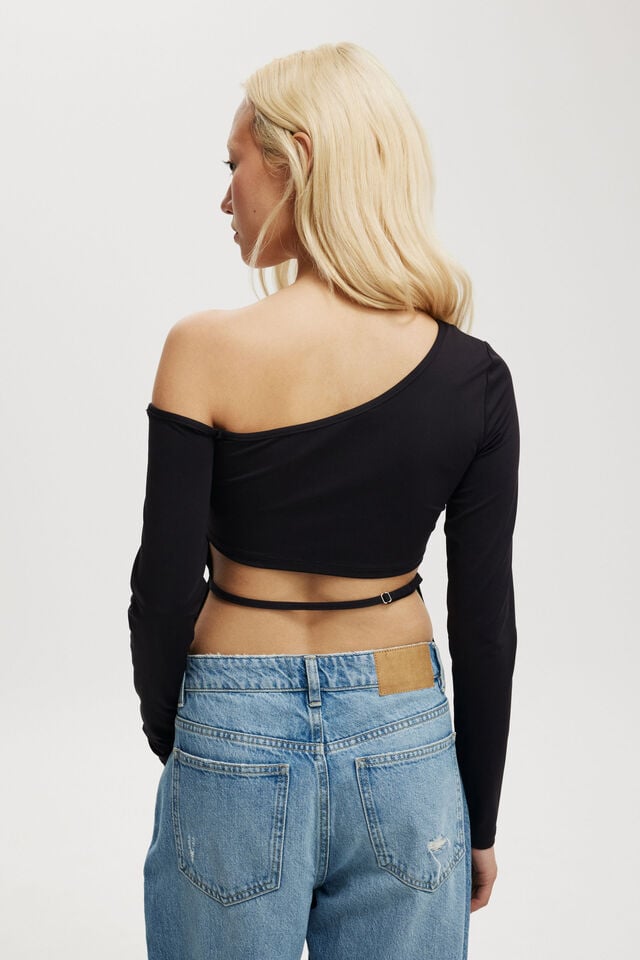 Cotton On Blair Open Back Long Sleeve Top Black