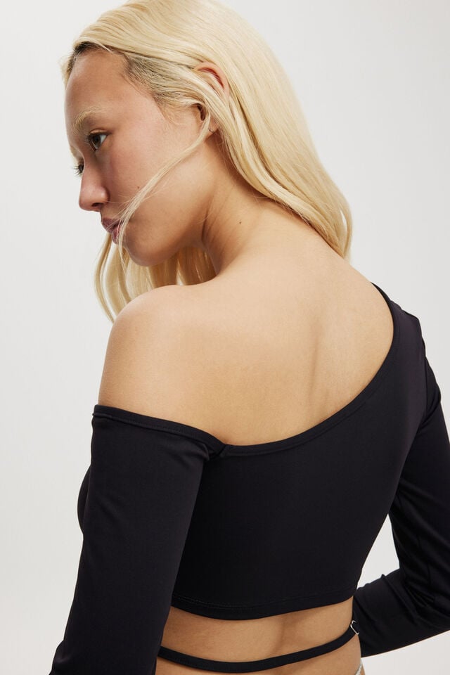 Cotton On Blair Open Back Long Sleeve Top Black