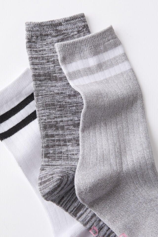 Cotton On Body Crew Socks 3Pk Greyscale
