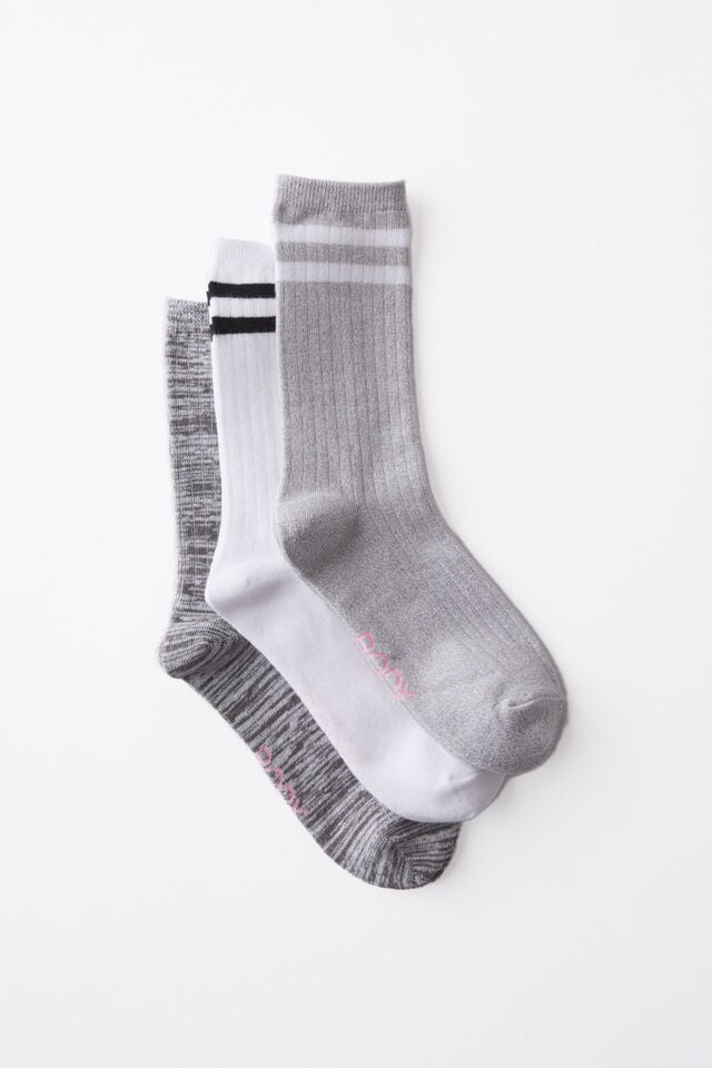 cotton on Body Crew Socks 3Pk greyscale