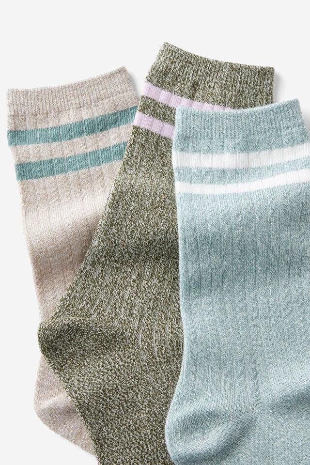 Cotton On Body Crew Socks 3Pk Iceberg Green Multi