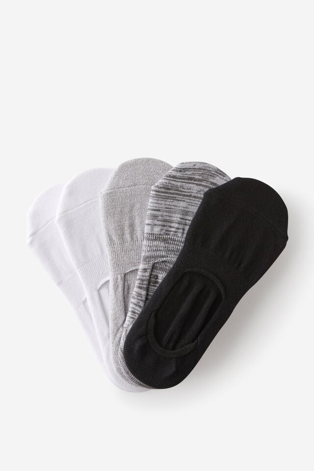 Cotton On Body Invisible Socks 5Pk Greyscale