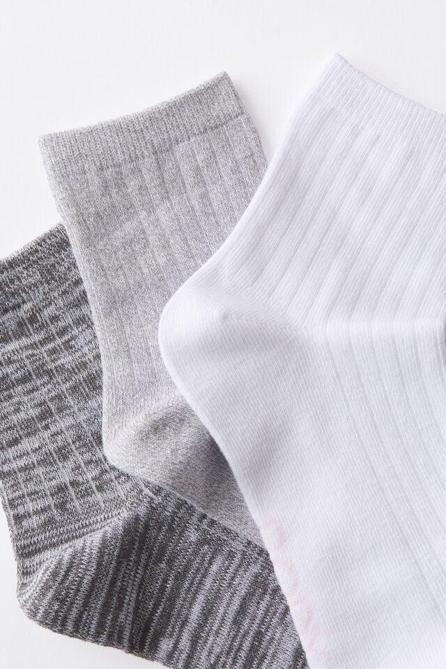 Cotton On Body Mid Crew Socks 3Pk Greyscale