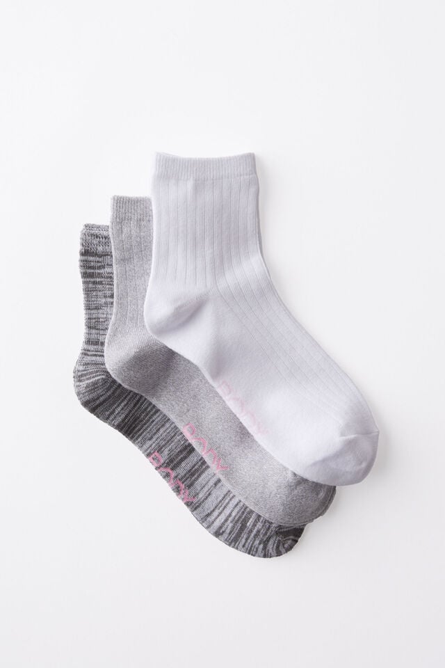 cotton on Body Mid Crew Socks 3Pk greyscale