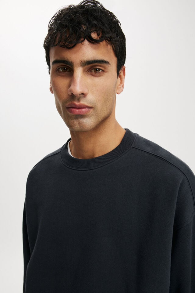 Cotton On Box Fit Crew Sweater Washed Black