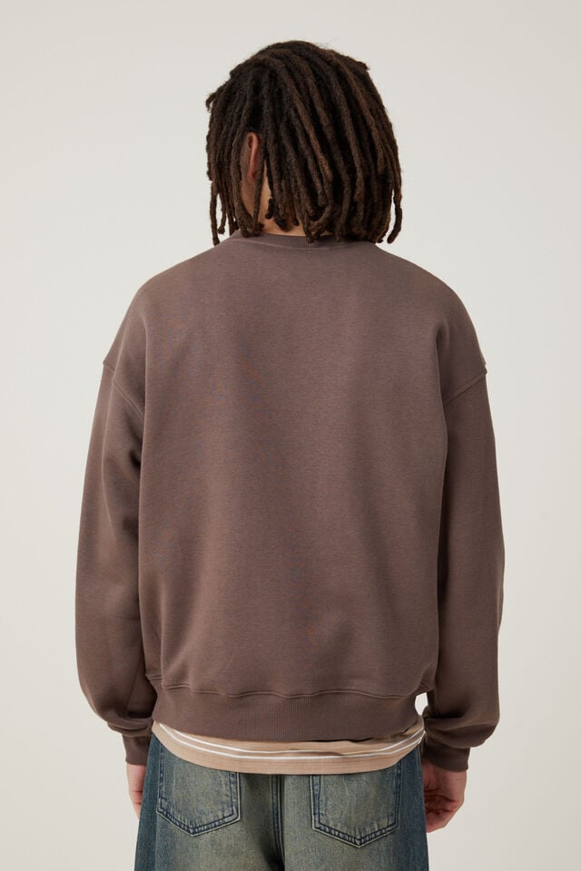 Cotton On Box Fit Crew Sweater Washed Chocolate