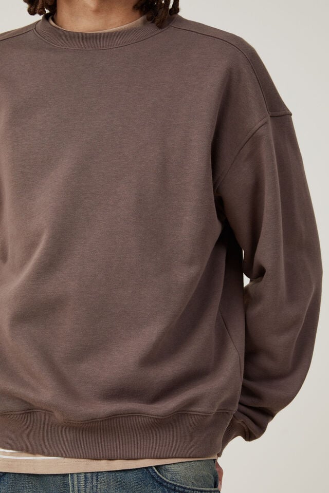 Cotton On Box Fit Crew Sweater Washed Chocolate