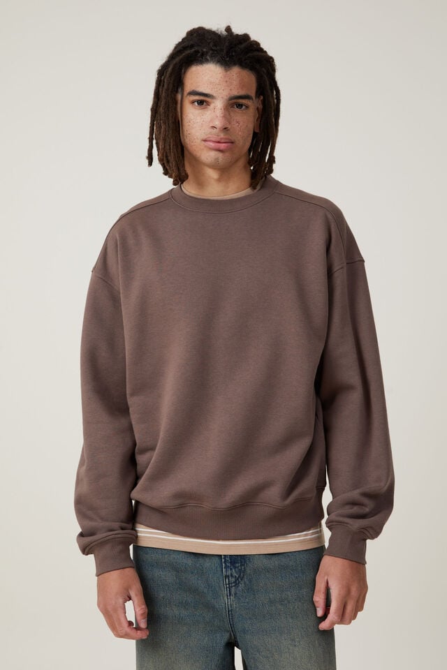 Cotton On Box Fit Crew Sweater Washed Chocolate