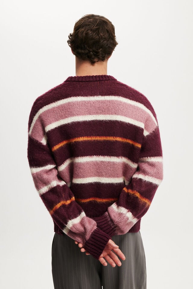 Cotton On Box Fit Fuzzy Crew Knit Berry Stripe