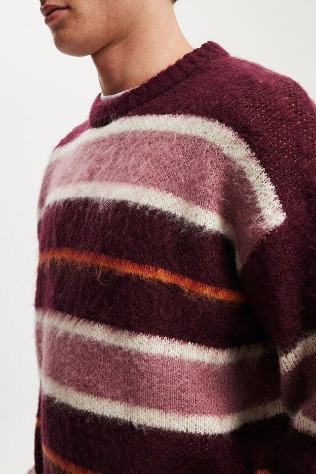 Cotton On Box Fit Fuzzy Crew Knit Berry Stripe