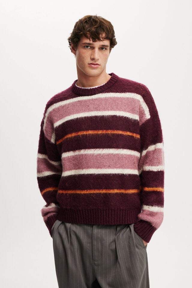 cotton on Box Fit Fuzzy Crew Knit berry stripe