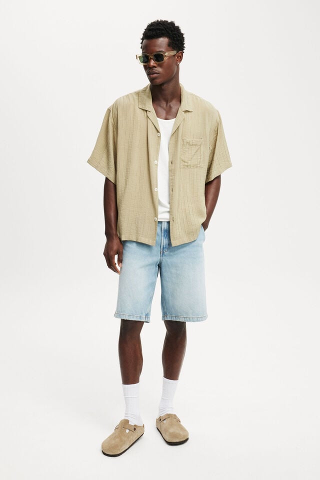 Cotton On Box Fit Short Sleeve Shirt Fatigue Dobby