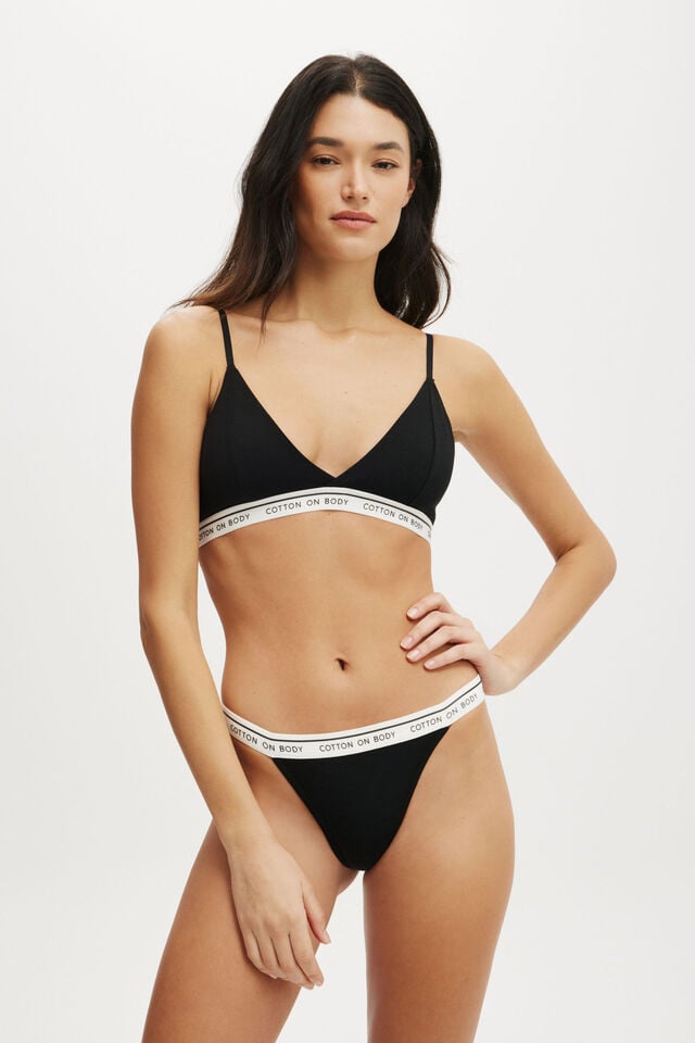 Cotton On Branded Cotton Cross Over Bralette Black