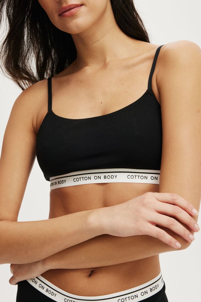Cotton On Branded Cotton Scoop Bralette Black