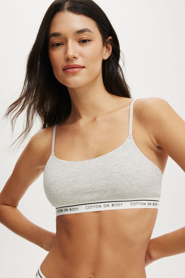 Cotton On Branded Cotton Scoop Bralette Grey Marle