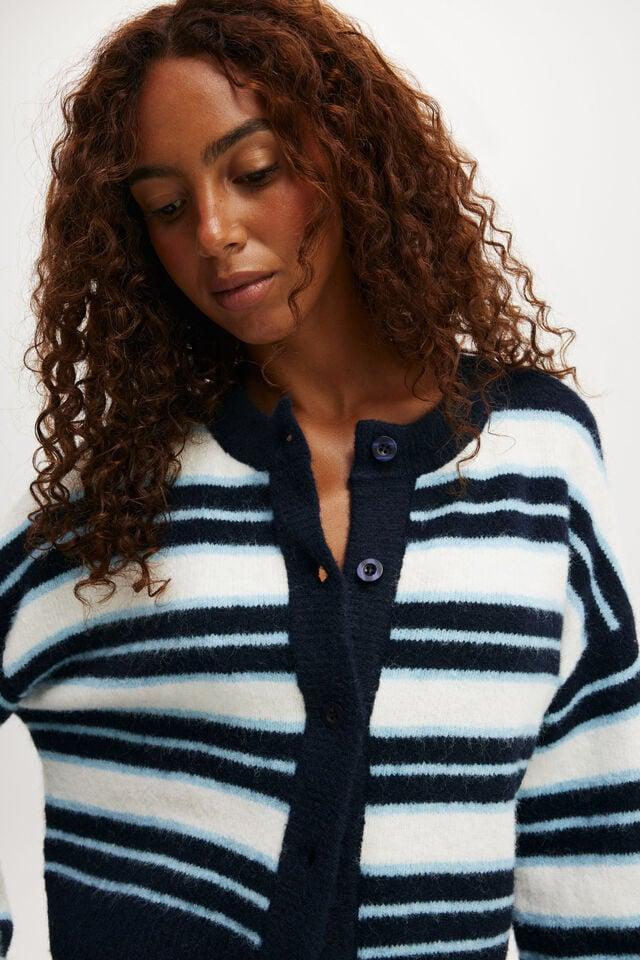 Cotton On Button Up Cardigan Deep Blue Aura Stripe