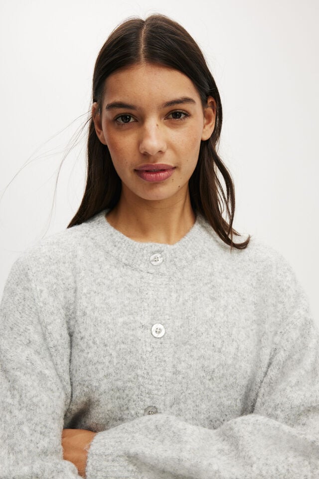 Cotton On Button Up Cardigan Light Grey Marle