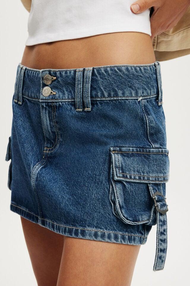Cotton On Cargo Denim Mini Skirt Atlantic Blue