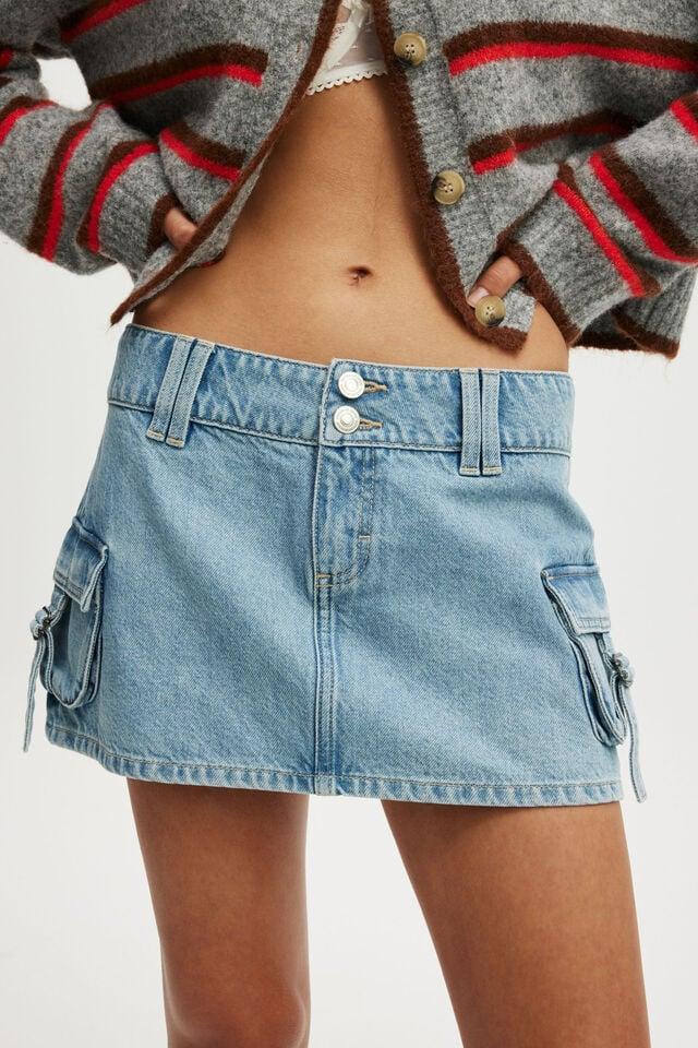 Cotton On Cargo Denim Mini Skirt Cleanwater Blue