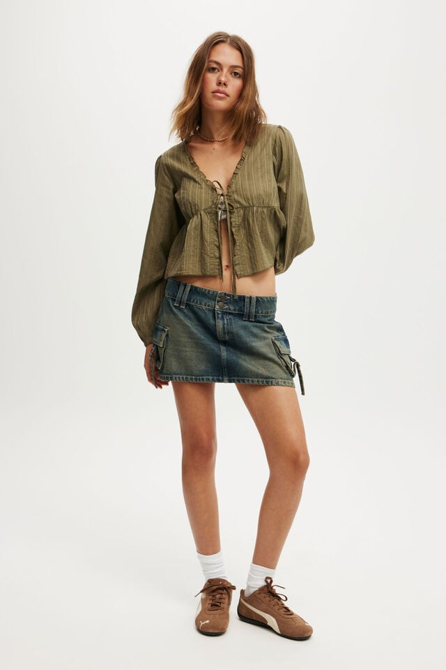 Cotton On Cargo Denim Mini Skirt Rust Blue