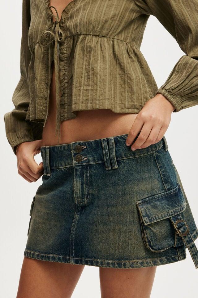 Cotton On Cargo Denim Mini Skirt Rust Blue